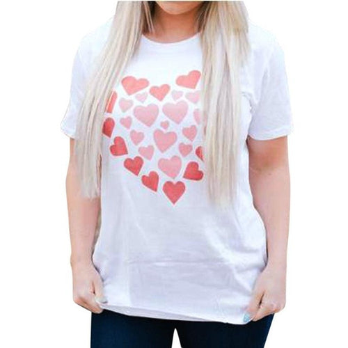 Summmer T-shirt Pink Heart Printed Women  T Shirt Harajuku Short Sleeve O Neck White T-Shirt Tops Tees Female #43 GS