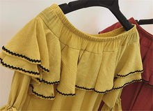 Sweet Women Shirt  Summer Flare Sleeves Slash Neck Blouses Female Ruffle Strapless Chiffon Tops Shirt 33055 GS