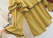 Sweet Women Shirt  Summer Flare Sleeves Slash Neck Blouses Female Ruffle Strapless Chiffon Tops Shirt 33055 GS