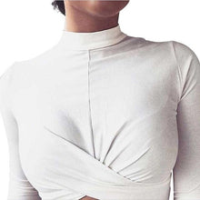 T-shirt  Hot Long Sleeve Basic Women Sexy Slim Solid Short Style T-shirt Tops Female Turtleneck Crossing Tee Shirt Femme #43 GS