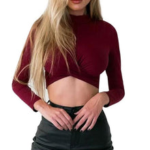 T-shirt  Hot Long Sleeve Basic Women Sexy Slim Solid Short Style T-shirt Tops Female Turtleneck Crossing Tee Shirt Femme #43 GS