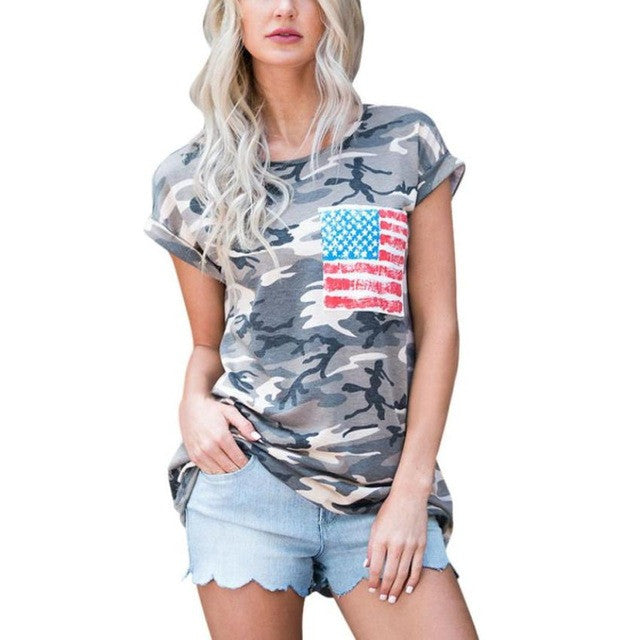 T shirt Women  Clothing  Casual Camouflage T-shirt Tops Ladies O Neck Patchwork Short Sleeve Tee Shirt Female #23 GS