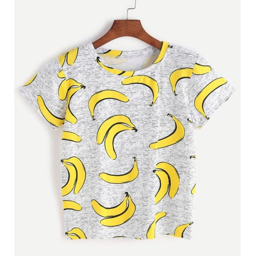 T shirt Women Fashion T-Shirts  Banana Print Harajuku  Women T Shirt Casual Short Sleeve Cotton O-Neck Tees Tops #23 GS