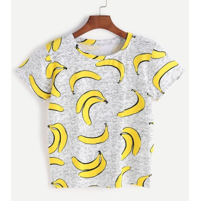 T shirt Women Fashion T-Shirts  Banana Print Harajuku  Women T Shirt Casual Short Sleeve Cotton O-Neck Tees Tops #23 GS