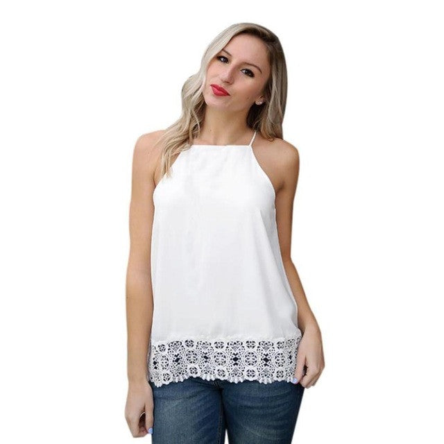 Tank Top Women Fashion Top  Strap Sexy White Tops For Women New Arrival Solid Lace Cami Female #52 GS