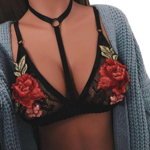 Trendy Crop Tops women  Women Halter Neck Lace Embroidered Appliques Floral Bralette Unpadded Sexy Cropped Women  #01 GS
