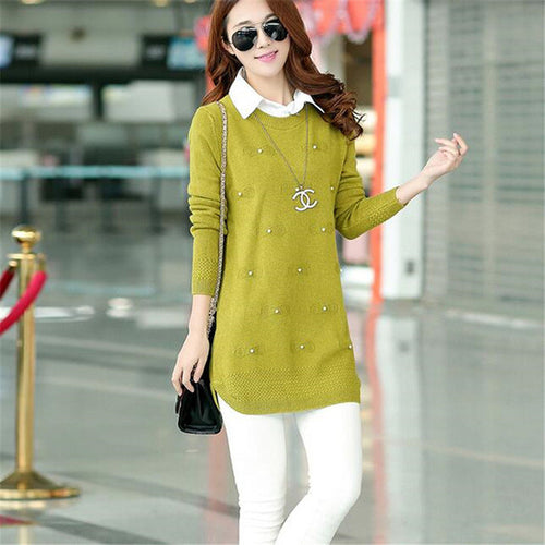 Turn-down collar sweater dress women plus size S-XXXL pullover medium-long print basic ropa mujer sweater with button 71688 GS