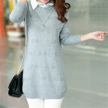 Turn-down collar sweater dress women plus size S-XXXL pullover medium-long print basic ropa mujer sweater with button 71688 GS