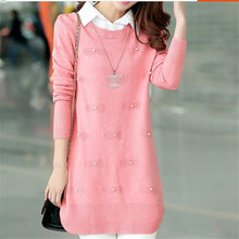 Turn-down collar sweater dress women plus size S-XXXL pullover medium-long print basic ropa mujer sweater with button 71688 GS