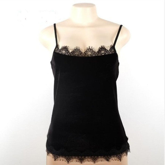 Velvet Tank Top Women   Style Lace Splice Sleeveless Tank Tops For Women Vest Bralette Top Tees Female Camis #23 GS