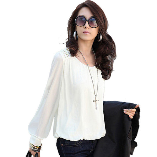 Vetement Femme Womens Tops Fashion Chiffon White Blouse Vintage Shirts Loose Plus Size Woman Clothes Camisas Muje 70053 GS