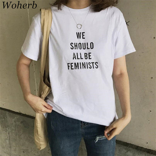 WE SHOULD ALL BE FEMINISTS Letter Print t-shirt Plus Size  New Fashion Woman T shirts Casual Women Short Sleeve O-neck Tops GS