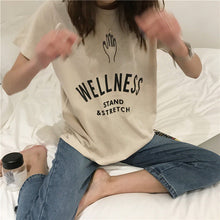 WELLNESS STAND & STRETCH Letter Print T-shirts New  Women Summer T Shirt Female Short Sleeve t shirts Plus Size Tops 72667 GS
