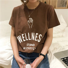 WELLNESS STAND & STRETCH Letter Print T-shirts New  Women Summer T Shirt Female Short Sleeve t shirts Plus Size Tops 72667 GS