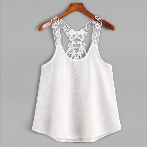 White Sexy Tank Top Women Lace Splice Sling Short Vest Tops Tees Sleeveless Casual  Beach Crop Top Female  #63 GS
