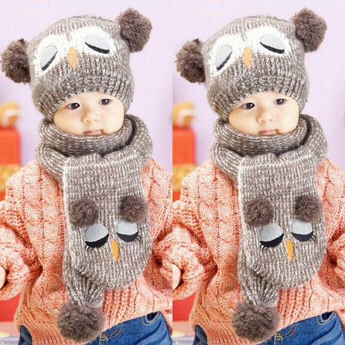 Baby Knit Woolen yarn Crochet Toddler Kids Boy Girls Warm Balls Hat Beanie Knitted Hats and Scarf bonnet d'hiver GS