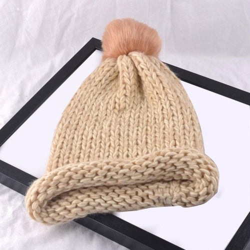 Cap Women  Knitted Wooling Solid Cap  Pompon Ball Hats for Women Warm Braided Beanie Hat Cap Female #1129 GS