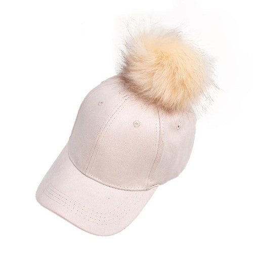 Baseball Cap  New Fashon Women Cotton Raccoon Fur Ball Hip Hop Casual Snapback Women Cap gorras bones &22 GS