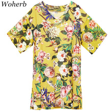 Woherb  Hot  Floral Print Vestidos sexy Plus Size Beach Chiffon Dress Casual Half Sleeves V-Neck Women Dresses 72750 GS