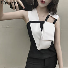 Woherb  New Fashion Woman Shirts Hollow Out Blouse Shirt Black/White Patchwork Women Bouses Woman Tops Plus Size 72740 GS