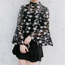 Woherb  New Women Shirts Floral Embroidery Blouse Translucent Butterfly Sleeves Shirt Lace Blouses Woman Tops Plus Size 2733 GS