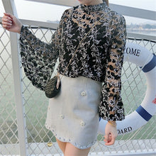 Woherb  New Women Shirts Floral Embroidery Blouse Translucent Butterfly Sleeves Shirt Lace Blouses Woman Tops Plus Size 2733 GS