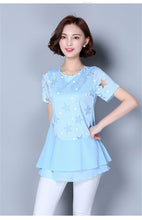 Woherb Casual Chiffon Tops  Short Sleeves O-neck Long Shirts Printing Patchwork Women Summer Blouses Plus Size 4XL 33102 GS