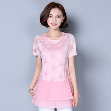 Woherb Casual Chiffon Tops  Short Sleeves O-neck Long Shirts Printing Patchwork Women Summer Blouses Plus Size 4XL 33102 GS