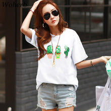 Woherb Causal Cactus Sequined T-shirt  Summer Women Harajuku O-neck Short Sleeves Tops Tee Large Size Punk Shirts 33112 GS