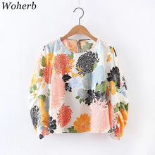 Woherb Chrysanthemum Print Chiffon Blouses New  Fashion Summer Elegant Blouse Ladies Blusas Plus Size Women Tops 72769 GS