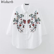 Woherb European Style Floral Embroidery Blouses New  Fashion White Elegant Blouse Ladies Blusas Women Tops Plus Size 72761 GS
