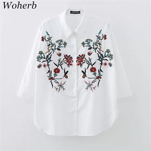 Woherb European Style Floral Embroidery Blouses New  Fashion White Elegant Blouse Ladies Blusas Women Tops Plus Size 72761 GS