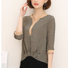 Woherb Fashion Batwing Sleeves Stripe Blouse  V-neck Patchwork Shirt Button Design Office Lady Plus Size Chiffon Tops 33104 GS