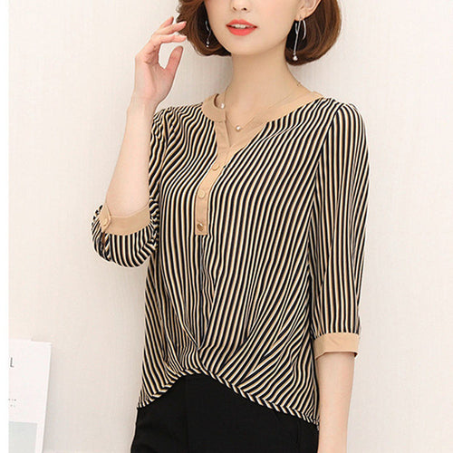 Woherb Fashion Batwing Sleeves Stripe Blouse  V-neck Patchwork Shirt Button Design Office Lady Plus Size Chiffon Tops 33104 GS
