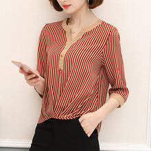 Woherb Fashion Batwing Sleeves Stripe Blouse  V-neck Patchwork Shirt Button Design Office Lady Plus Size Chiffon Tops 33104 GS