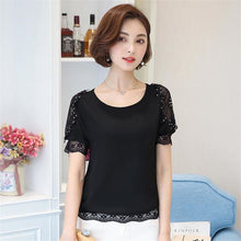 Woherb Female Tops Shirt  Summer Short Sleeves O-neck Blouses Lace Diamond Design Shirts Loose Plus Size Chiffon Shirt 33100 GS