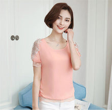Woherb Female Tops Shirt  Summer Short Sleeves O-neck Blouses Lace Diamond Design Shirts Loose Plus Size Chiffon Shirt 33100 GS