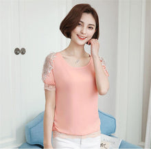 Woherb Female Tops Shirt  Summer Short Sleeves O-neck Blouses Lace Diamond Design Shirts Loose Plus Size Chiffon Shirt 33100 GS