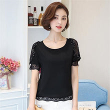 Woherb Female Tops Shirt  Summer Short Sleeves O-neck Blouses Lace Diamond Design Shirts Loose Plus Size Chiffon Shirt 33100 GS