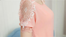 Woherb Female Tops Shirt  Summer Short Sleeves O-neck Blouses Lace Diamond Design Shirts Loose Plus Size Chiffon Shirt 33100 GS