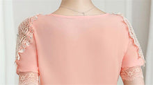 Woherb Female Tops Shirt  Summer Short Sleeves O-neck Blouses Lace Diamond Design Shirts Loose Plus Size Chiffon Shirt 33100 GS