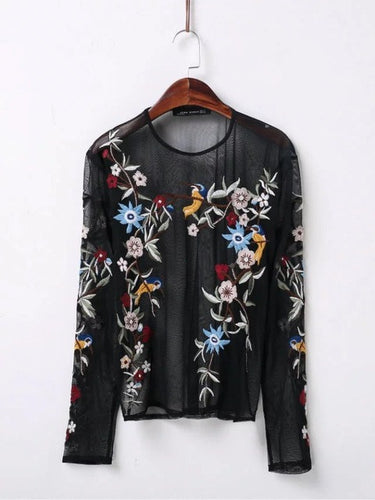Woherb Floral Embroidery Blouses New  Fashion Translucent Tulle Blouse Ladies Blusas Women Tops Plus Size 72764 GS