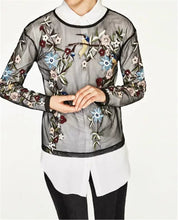 Woherb Floral Embroidery Blouses New  Fashion Translucent Tulle Blouse Ladies Blusas Women Tops Plus Size 72764 GS