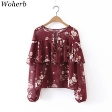 Woherb Floral Print Chiffon Blouses New  Fashion Summer Spring Ruffles Blouse Casual Ladies Blusas Women Tops Plus Size 2770 GS