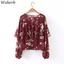 Woherb Floral Print Chiffon Blouses New  Fashion Summer Spring Ruffles Blouse Casual Ladies Blusas Women Tops Plus Size 2770 GS