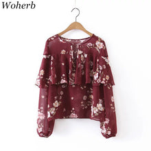 Woherb Floral Print Chiffon Blouses New  Fashion Summer Spring Ruffles Blouse Casual Ladies Blusas Women Tops Plus Size 2770 GS