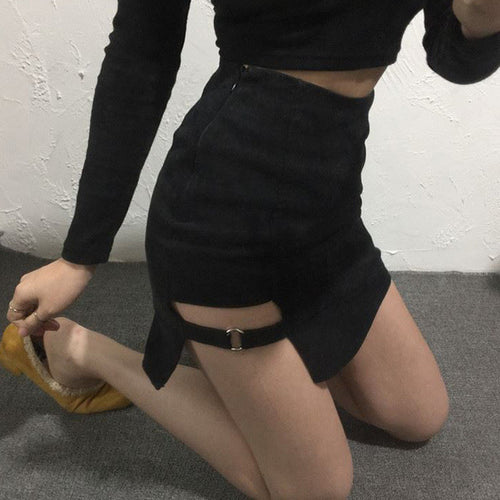 Woherb Hot  Fashion  Korean Darkness Style Women Pencil Skirts Metal Buckle Skirt Female Sexy Mini Skirt Retro 72736 GS