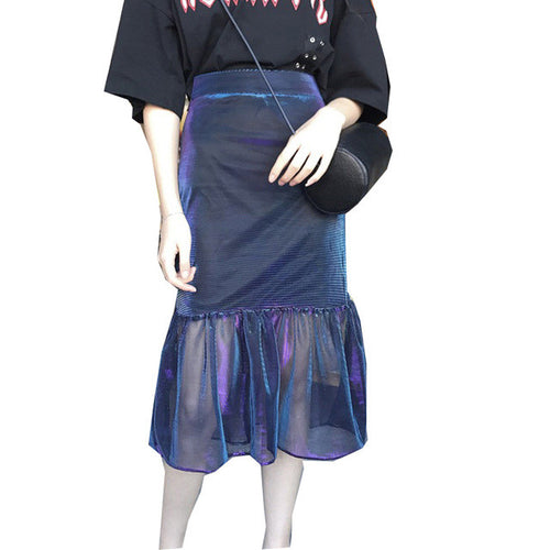 Woherb Hot  Fashion  Korean Women Slim Trumpet Skirt Mermaid Skirt Female Bling Discoloration Sexy Skirt Retro 72739 GS