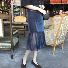 Woherb Hot  Fashion  Korean Women Slim Trumpet Skirt Mermaid Skirt Female Bling Discoloration Sexy Skirt Retro 72739 GS