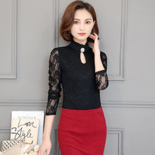 Woherb Lace Hollow Shirt  Female Blouses Long Sleeve Stand Collar Shirts Sexy Woman Large Size Vestidos 33101 GS